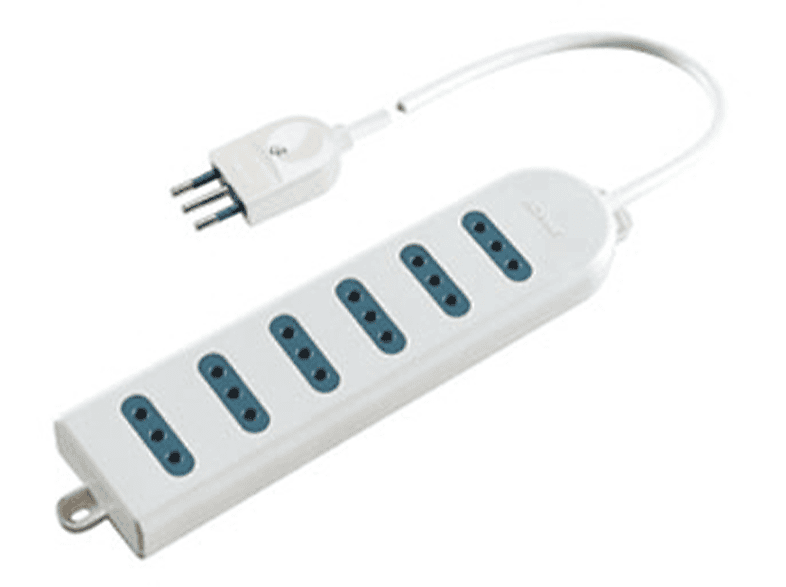 POLYPOOL Presa multipla 250V con 6 prese 10A 2P+T, 1,5 m cavo spina bianco. Dimensioni compatte