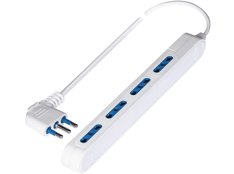 POLYPOOL Presa multipla “SPAZIOZERO” 250V con 4 prese 10/16A 2P+T, 1,5 m cavo, spina “salvaspazio” 16A 2P+T uscita a 90°, bianco, ingombro di soli 23mm