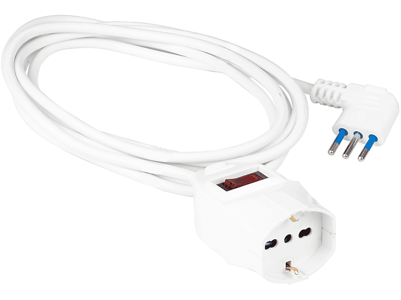 POLYPOOL Prolunga 250V con 3 m di cavo, presa “grande” pluristandard 10/16A 2P+T, spina “piccola” salvaspazio 10A interruttore sicurezza, bianco