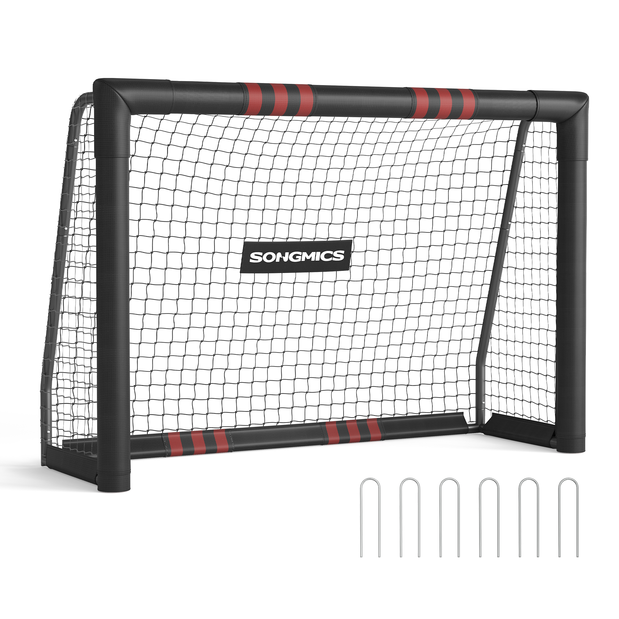 Porta da Calcio SONGMICS, per Tutte le Età, Acciaio, Rete in PE, per Esterni, Giardino, Spiaggia, 60 x 180 x 120 cm, Rivestimento in Schiuma, Nero