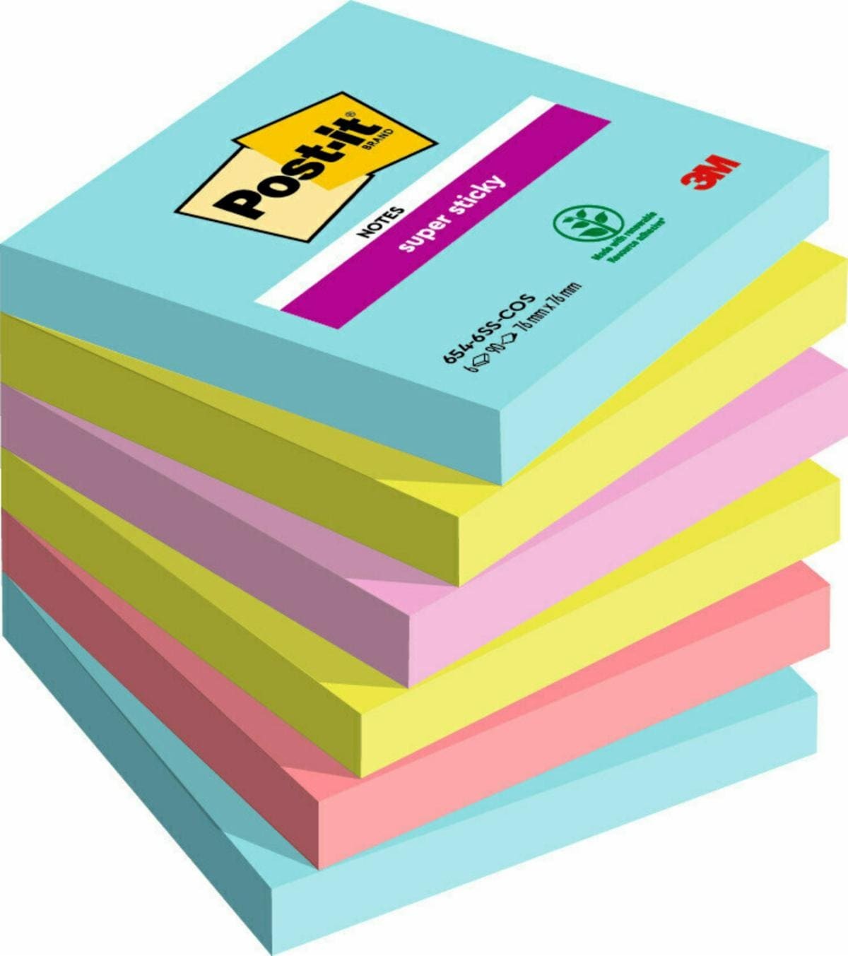 Post-It 7100263206 pouch autoadesiva Quadrato Blu Verde Rosa 90 fogli Autoadesivo