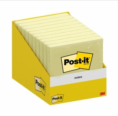 Post-it Confezione da 10 blocchi da 100 foglietti adesivi riposizionabili - Forma quadrata - 76x76 mm - Giallo chiaro