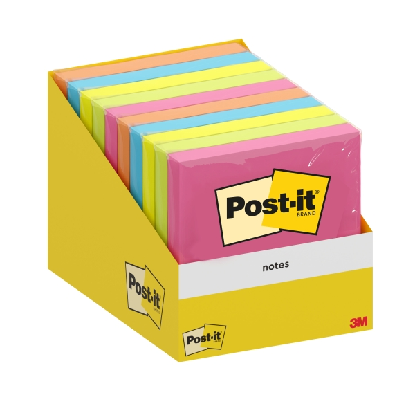 Post-it Confezione da 10 blocchi da 100 foglietti adesivi riposizionabili - Forma quadrata - 76x76 mm - Colori assortiti