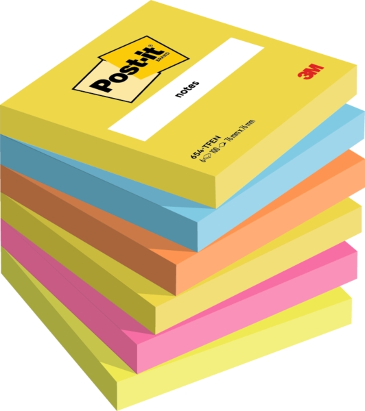 Post-it Confezione da 6 blocchi da 100 foglietti adesivi riposizionabili - Forma quadrata - 76x76 mm - Colori assortiti Post-it Confezione da 6 blocchi da 100 foglietti adesivi riposizionabili - Forma quadrata - 76x76 mm - Colori assortiti