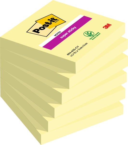 Post-it Super Sticky Confezione da 6 blocchi da 90 foglietti adesivi riposizionabili - Forma quadrata - 76x76 mm - Giallo chiaro