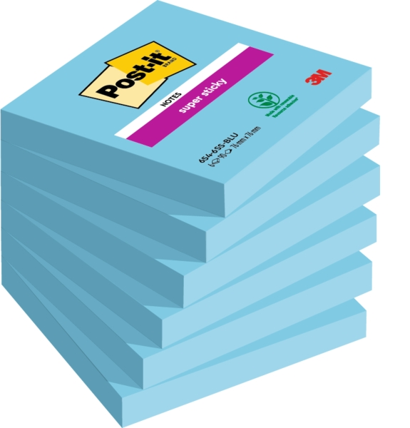 Post-it Super Sticky Confezione da 6 blocchi da 90 foglietti adesivi riposizionabili - Forma quadrata - 76x76 mm - Blu