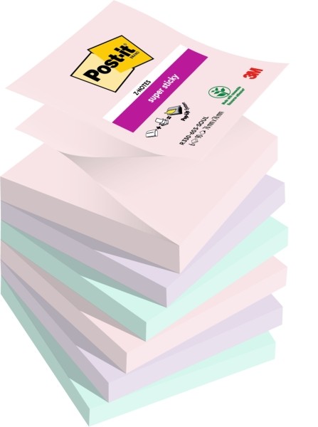 Post-it Super Sticky Confezione da 6 blocchi da 90 foglietti adesivi riposizionabili - Forma quadrata - 76x76 mm - Zig-Zag - Colori assortiti Post-it Super Sticky Confezione da 6 blocchi da 90 foglietti adesivi riposizionabili - Forma quadrata - 76x76 mm - Zig-Zag - Colori assortiti