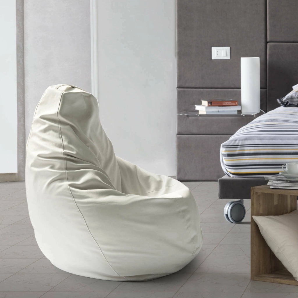 Pouf Asino, Pouf a sacco, 100% Made in Italy, Poltrona a sacco in ecopelle, cm 70x70h110, Bianco