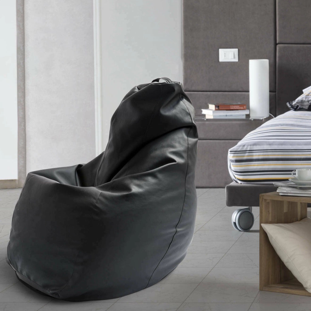 Pouf Asino, Pouf a sacco, 100% Made in Italy, Poltrona a sacco in ecopelle, cm 70x70h110, Nero