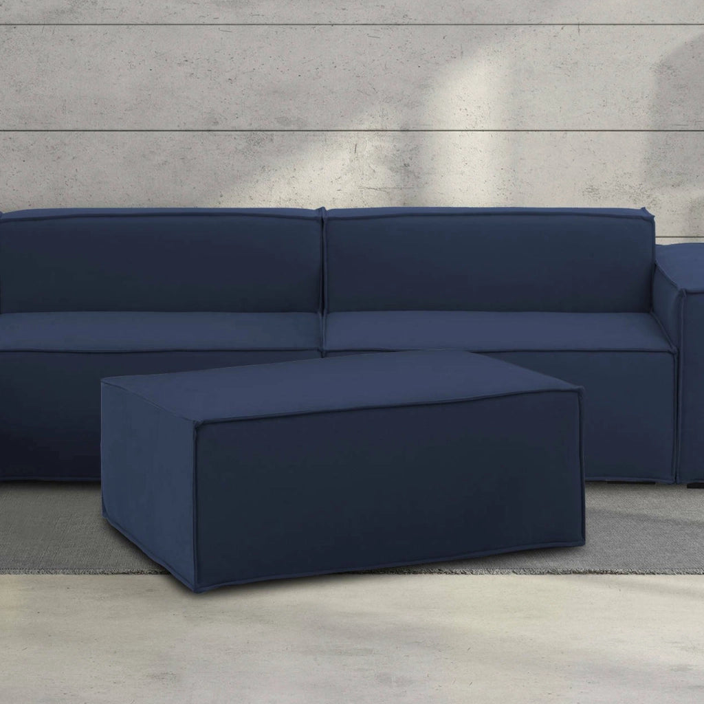 Pouf Assisi, Pouf da salotto, 100% Made in Italy, Poltroncina relax in tessuto imbottito, Cm 100x70h43, Blu