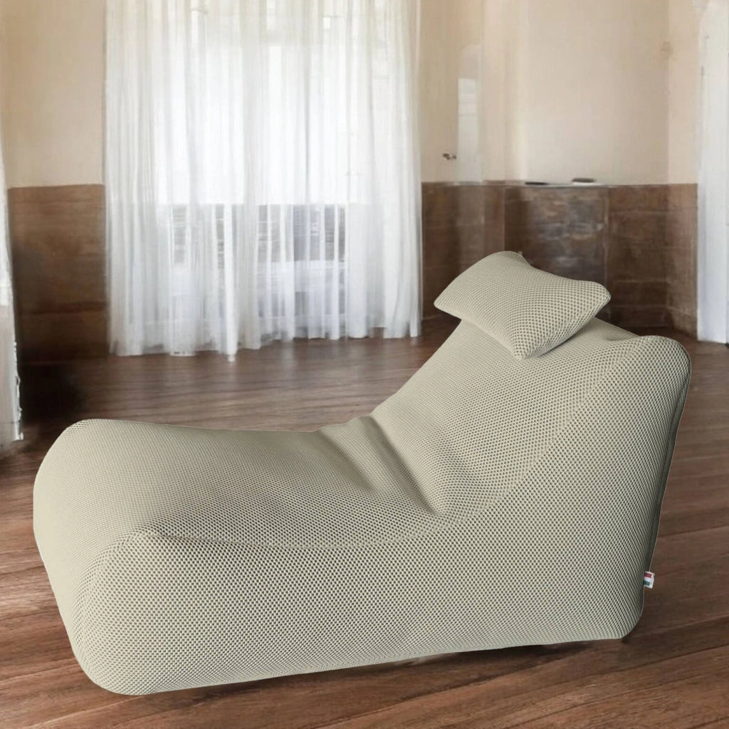Pouf ??hck, Poltrona multiuso, Poltroncina sacco, Pouf poggiapiedi, Made in Italy, 70x120 h65 cm, Beige