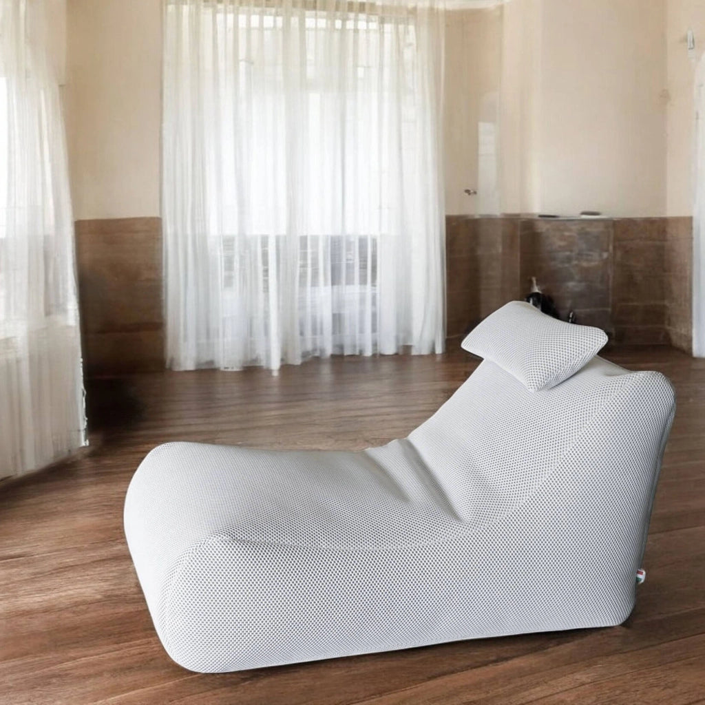 Pouf ??hck, Poltrona multiuso, Poltroncina sacco, Pouf poggiapiedi, Made in Italy, 70x120 h65 cm, Bianco