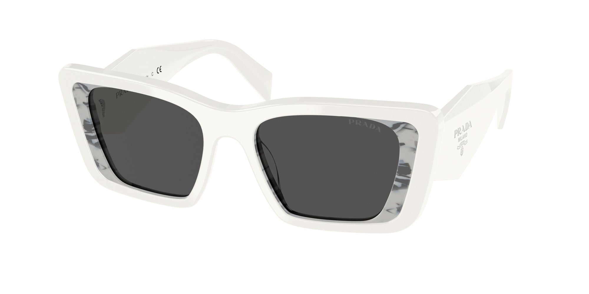 Prada Donna Prada PR 08YS 02V5S0 Occhiali da sole Acetato Bianco Grigio Farfalla Normale