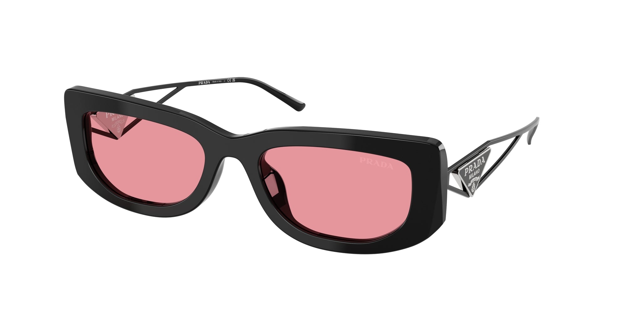 Prada Donna Prada PR 14YS 1AB30L Occhiali da sole Acetato Nero Rosa Squadrata Normale