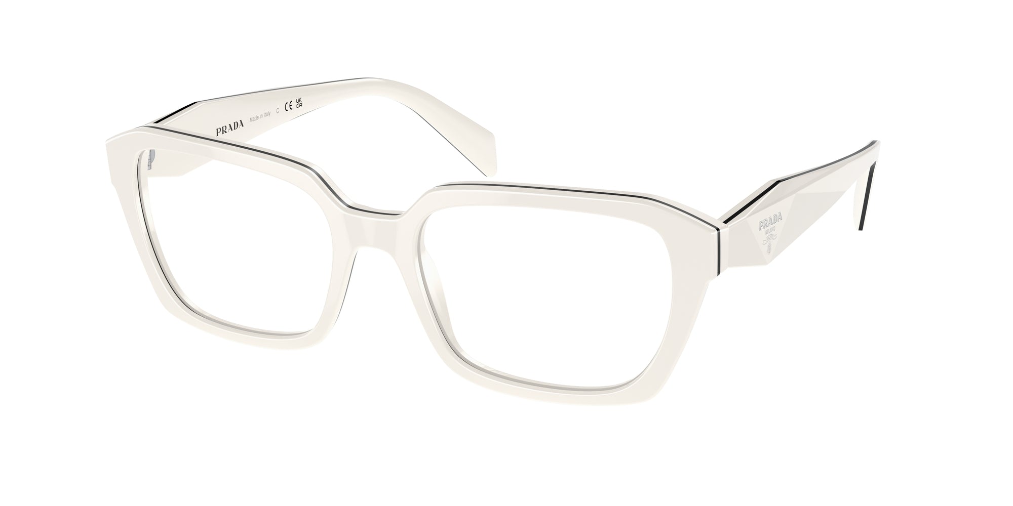 Prada Donna Prada PR 14ZV 12J1O1 Montature da vista Acetato Bianco Trasparente Geometrica Normale