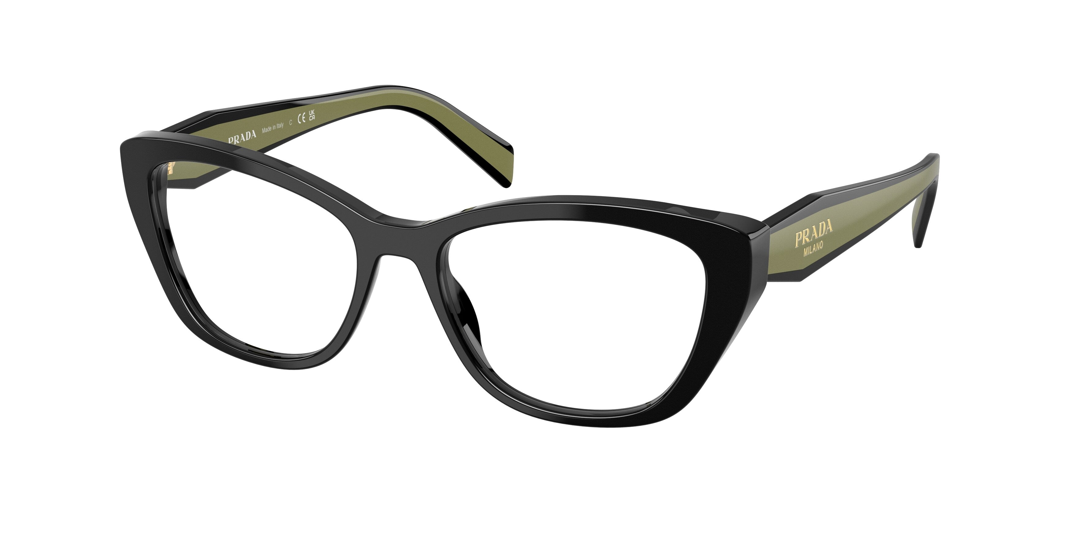 Prada Donna Prada PR 19WV 03K1O1 Montature da vista Acetato Nero Trasparente Cat Eye Normale Prada Donna Prada PR 19WV 03K1O1 Montature da vista Acetato Nero Trasparente Cat Eye Normale