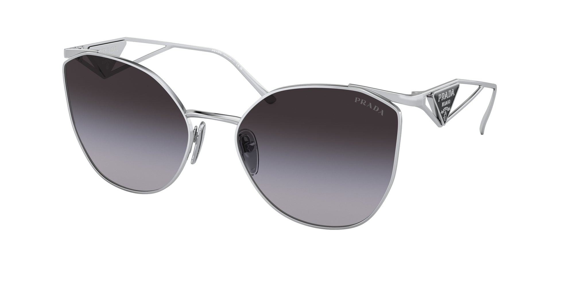 Prada Donna Prada PR 50ZS 1BC09S Occhiali da sole Metallo Argento Grigio Geometrica Normale Sfumato