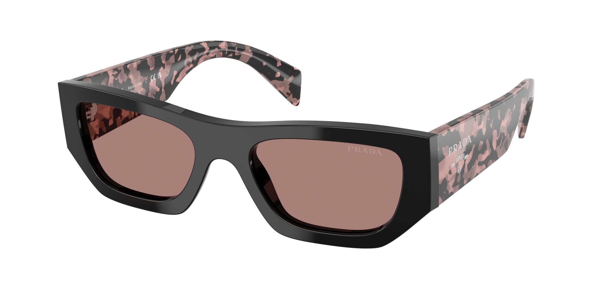Prada Donna Prada PR A01S 13P60B Occhiali da sole Acetato Nero Marrone Pillow Normale Prada Donna Prada PR A01S 13P60B Occhiali da sole Acetato Nero Marrone Pillow Normale