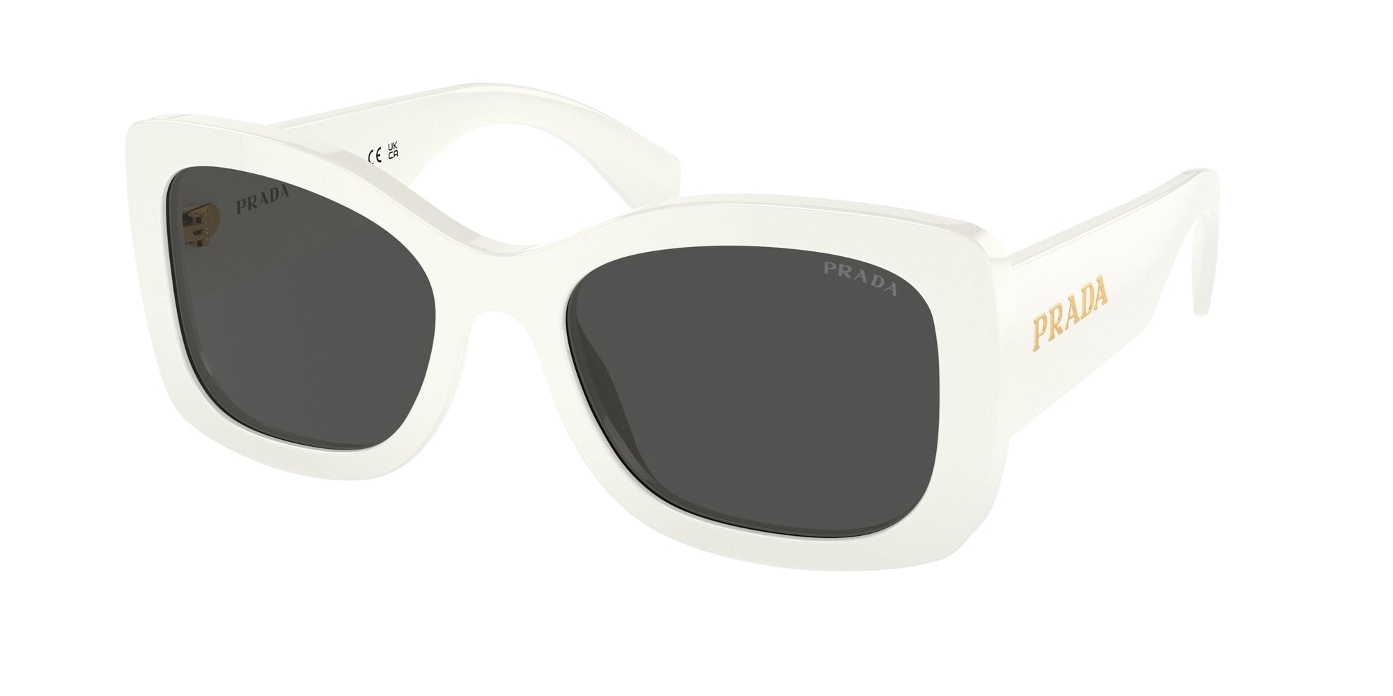 Prada Donna Prada PR A08S 1425S0 Occhiali da sole Acetato Bianco Grigio Rotonda Normale