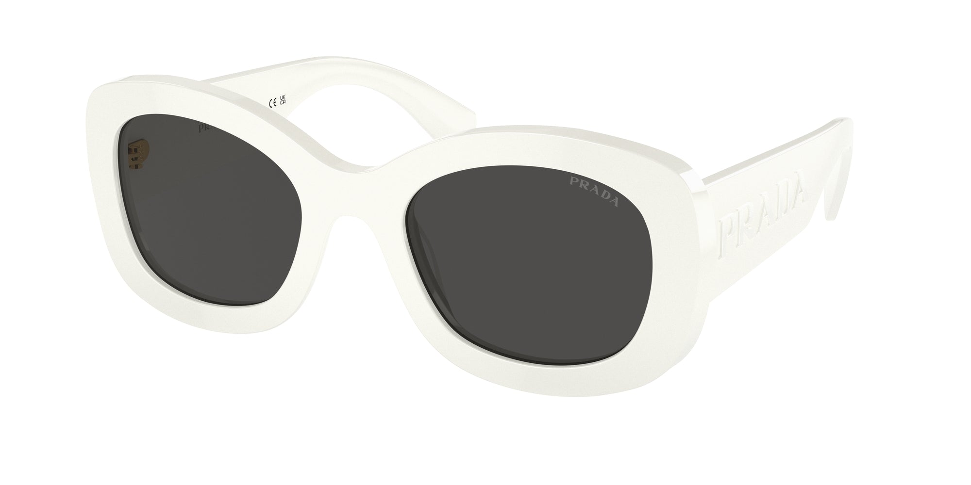 Prada Donna Prada PR A13S 1425S0 Occhiali da sole Acetato Bianco Grigio Rotonda Normale