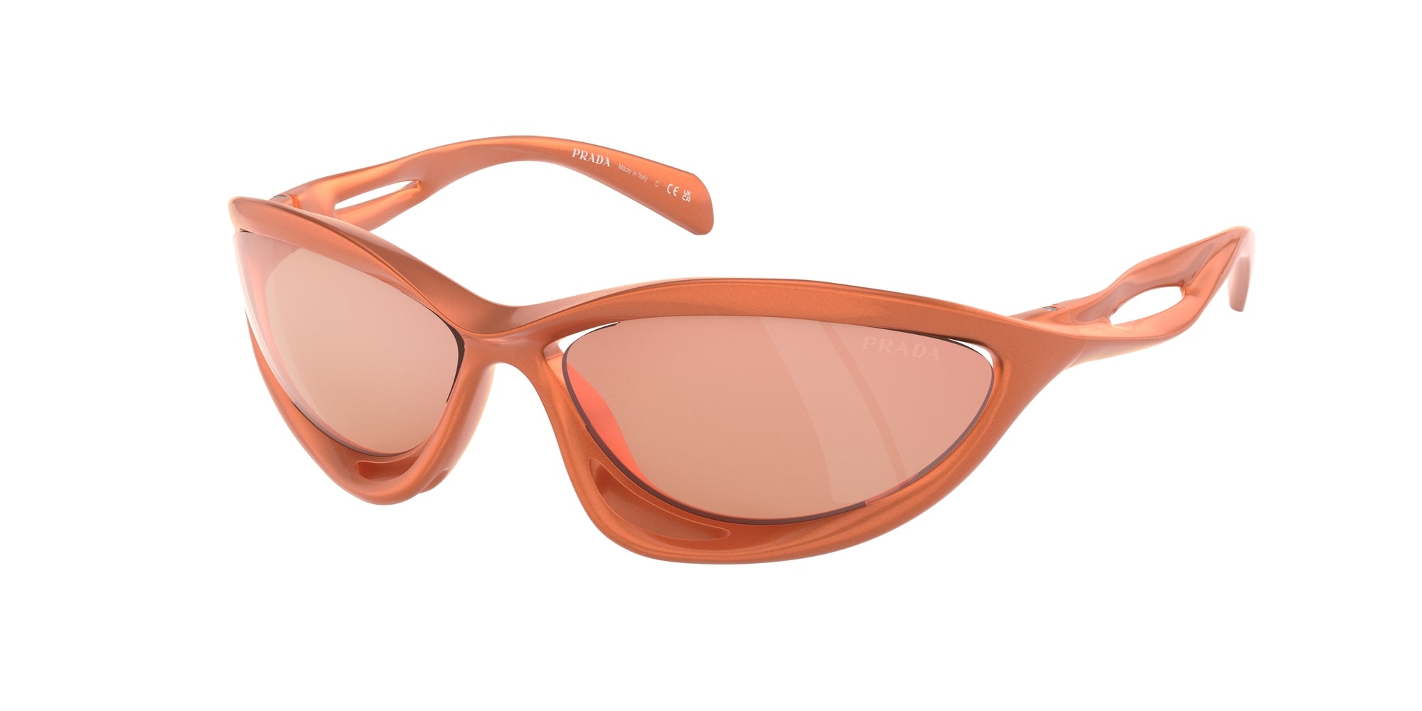 Prada Donna Prada PR A23S 15V50H Occhiali da sole Nylon Arancione Rosso Cat Eye Specchiate Specchiato