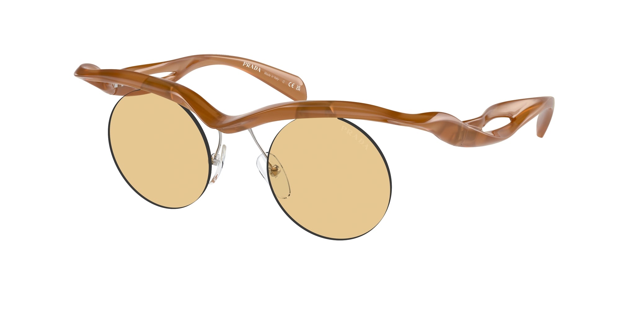 Prada Donna Prada PR A24S 13S80E Occhiali da sole Iniettato Marrone Giallo Rotonda Normale