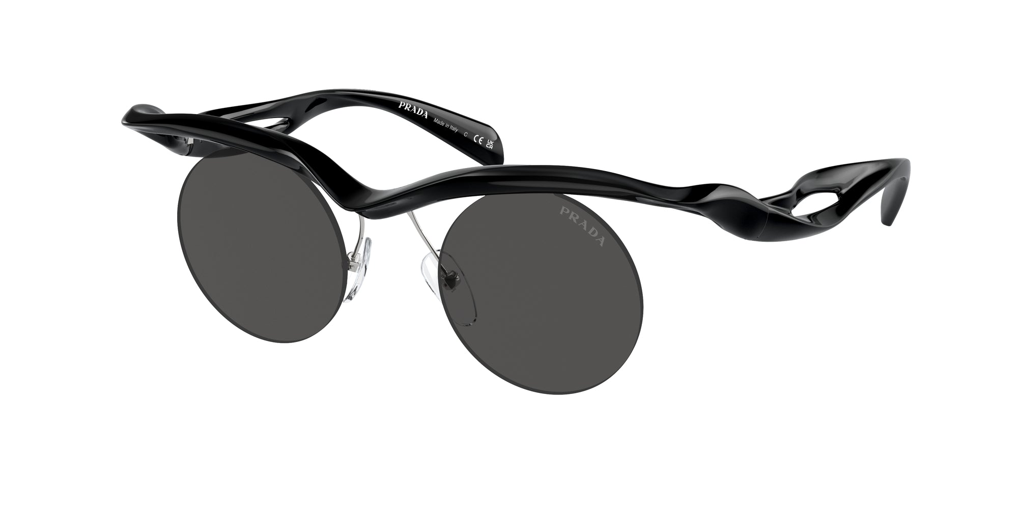 Prada Donna Prada PR A24S 1AB5S0 Occhiali da sole Iniettato Nero Grigio Rotonda Normale