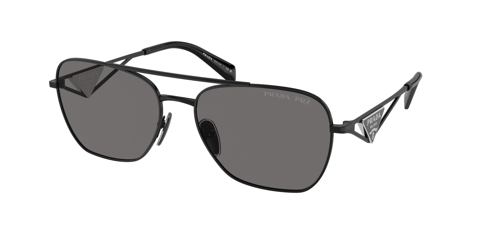 Prada Donna Prada PR A50S 1AB5Z1 Occhiali da sole Metallo Nero Grigio Pillow Polarizzata