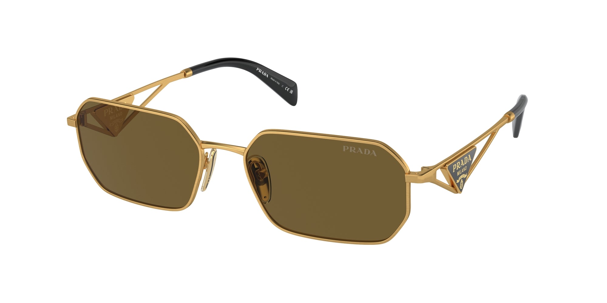 Prada Donna Prada PR A51S 15N01T Occhiali da sole Acciaio Oro Marrone Geometrica Normale