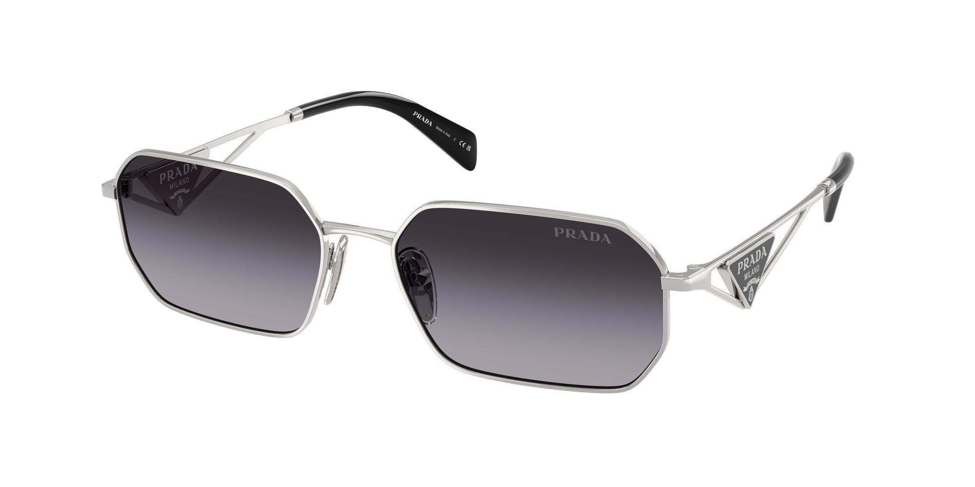 Prada Donna Prada PR A51S 1BC90A Occhiali da sole Acciaio Argento Grigio Geometrica Normale Sfumato