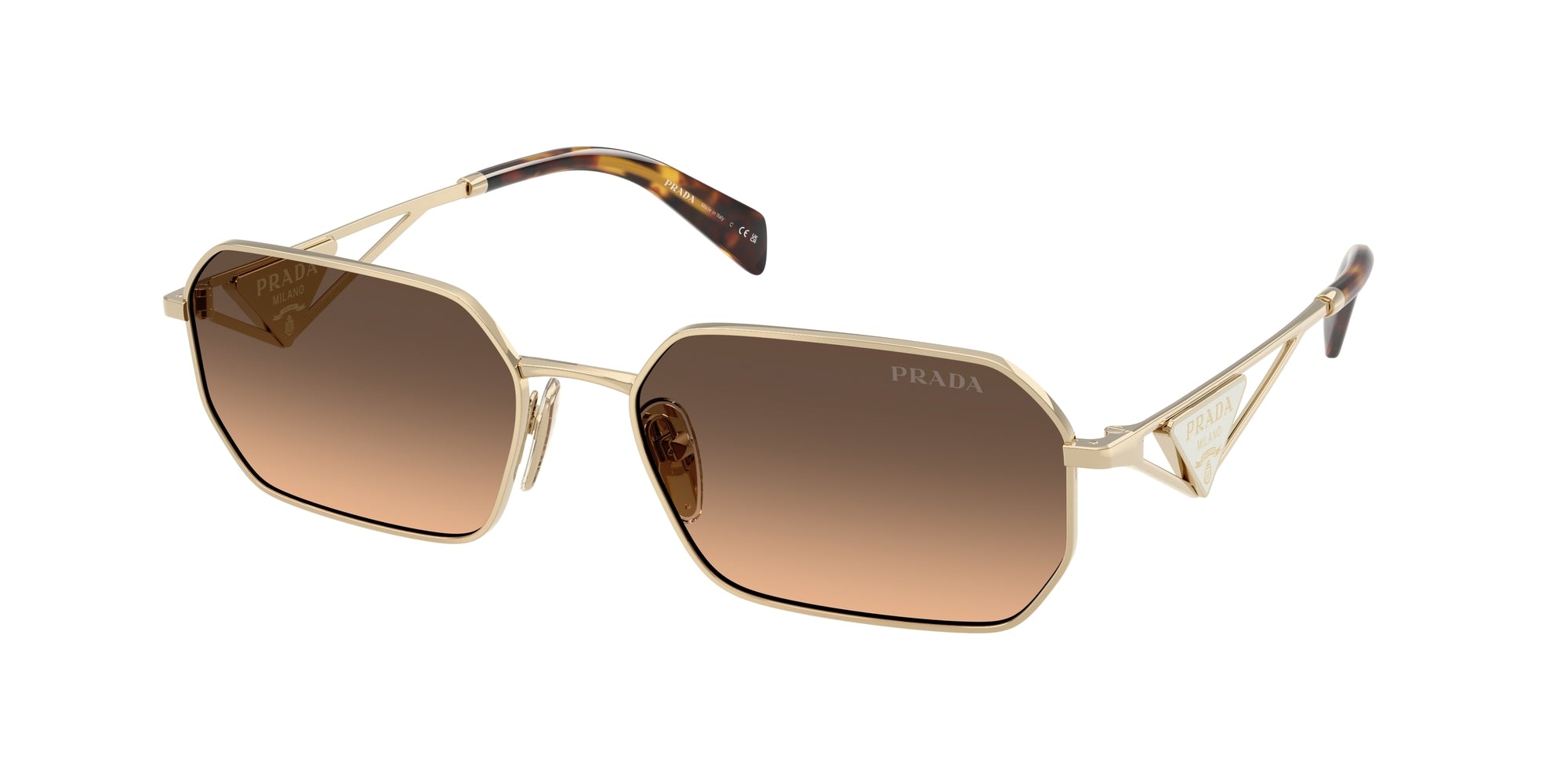 Prada Donna Prada PR A51S ZVN50C Occhiali da sole Acciaio Oro Marrone Geometrica Normale Sfumato Prada Donna Prada PR A51S ZVN50C Occhiali da sole Acciaio Oro Marrone Geometrica Normale Sfumato