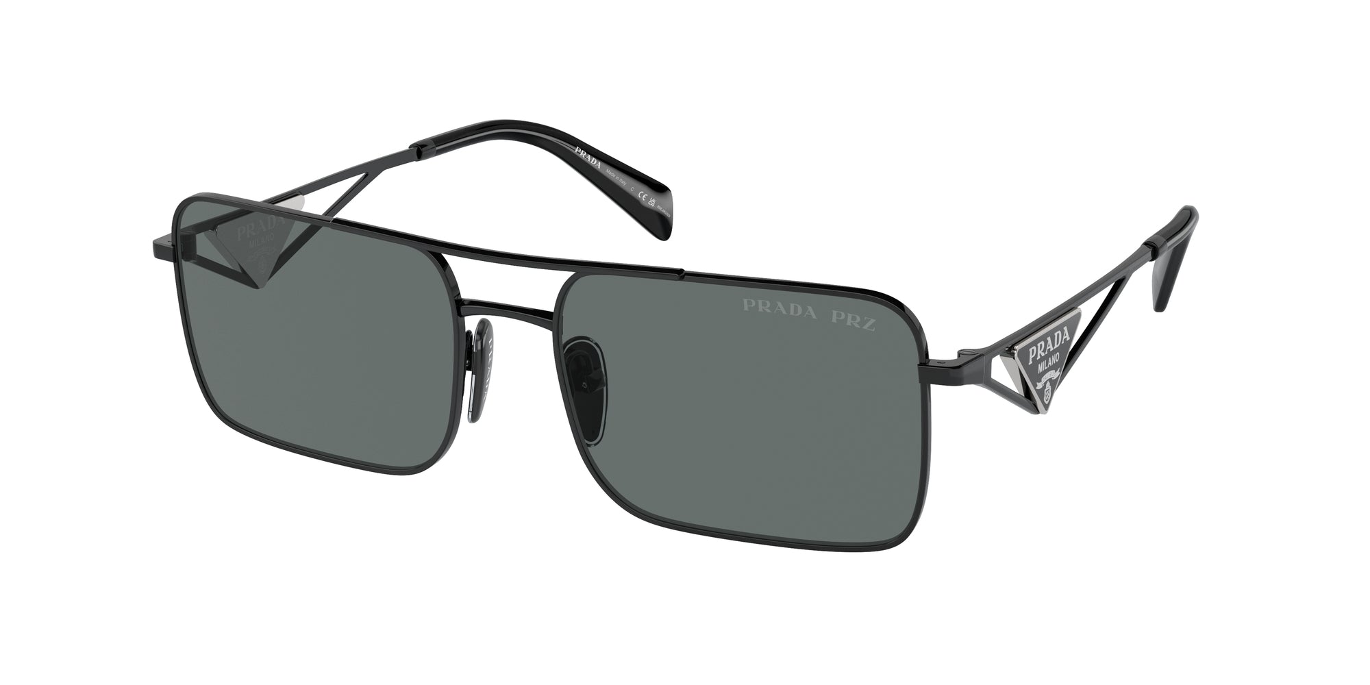 Prada Donna Prada PR A52S 1AB5Z1 Occhiali da sole Metallo Nero Grigio Squadrata Polarizzata