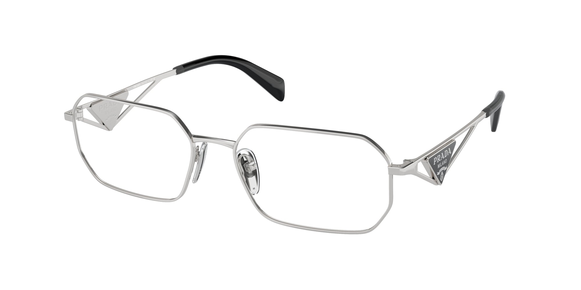 Prada Donna Prada PR A53V 1BC1O1 Montature da vista Acciaio Argento Trasparente Geometrica Normale Prada Donna Prada PR A53V 1BC1O1 Montature da vista Acciaio Argento Trasparente Geometrica Normale