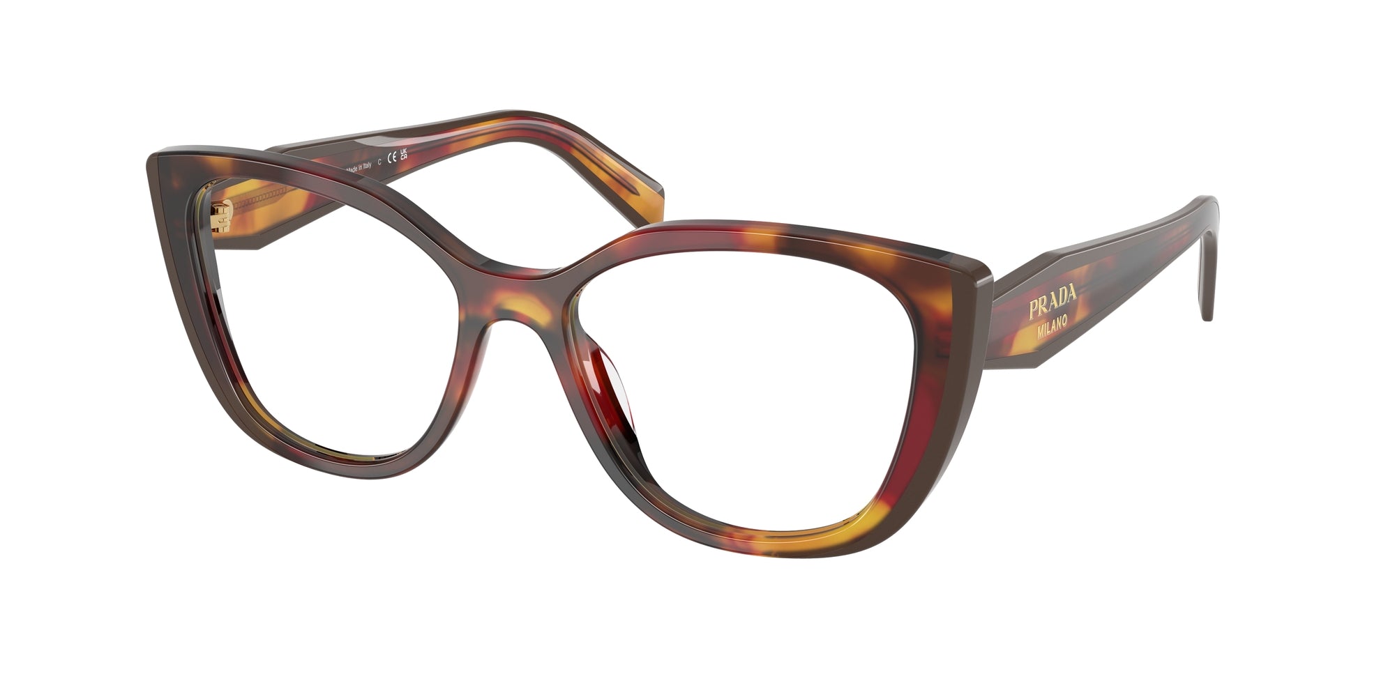 Prada Donna Prada PR B04V 22A1O1 Montature da vista Acetato Havana Trasparente Cat Eye Normale