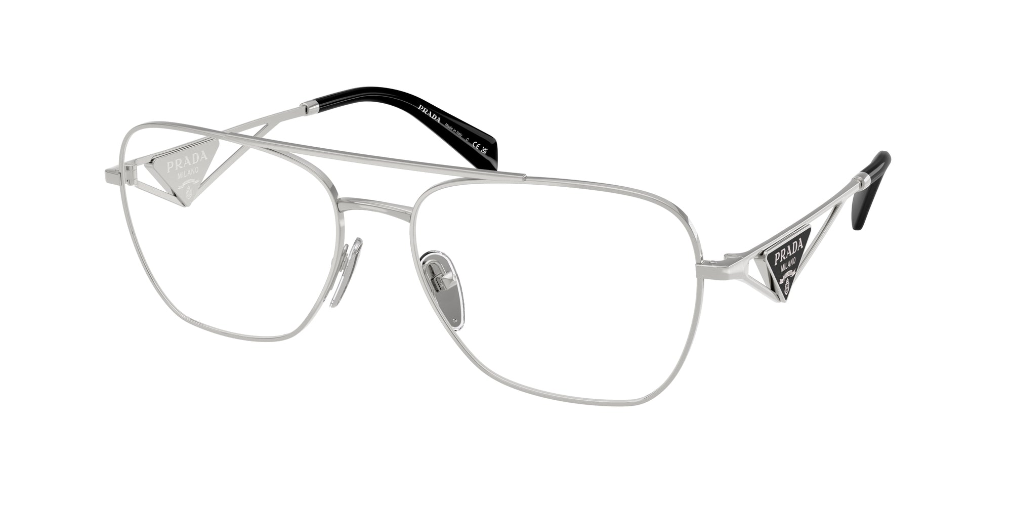 Prada Donna Prada PR B50V 1BC1O1 Montature da vista Acciaio Argento Pilot Normale Prada Donna Prada PR B50V 1BC1O1 Montature da vista Acciaio Argento Pilot Normale