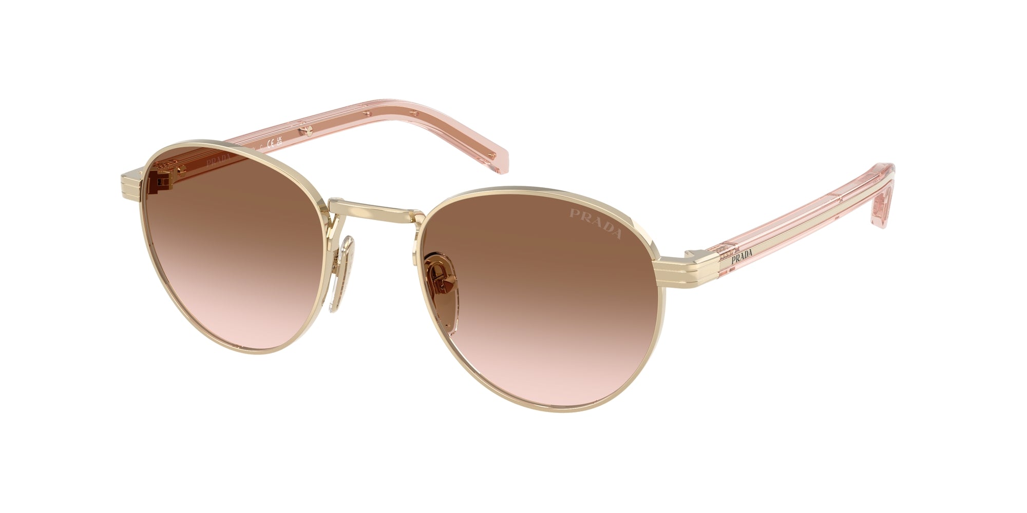 Prada Donna Prada PR B52S ZVN0A6 Occhiali da sole Metallo Oro Marrone Pantos Normale Sfumato