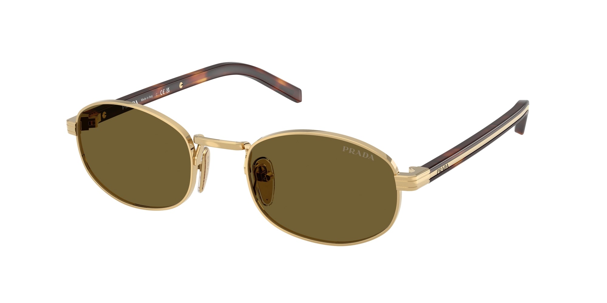 Prada Donna Prada PR B53S 5AK09Z Occhiali da sole Metallo Oro Marrone Rotonda Normale
