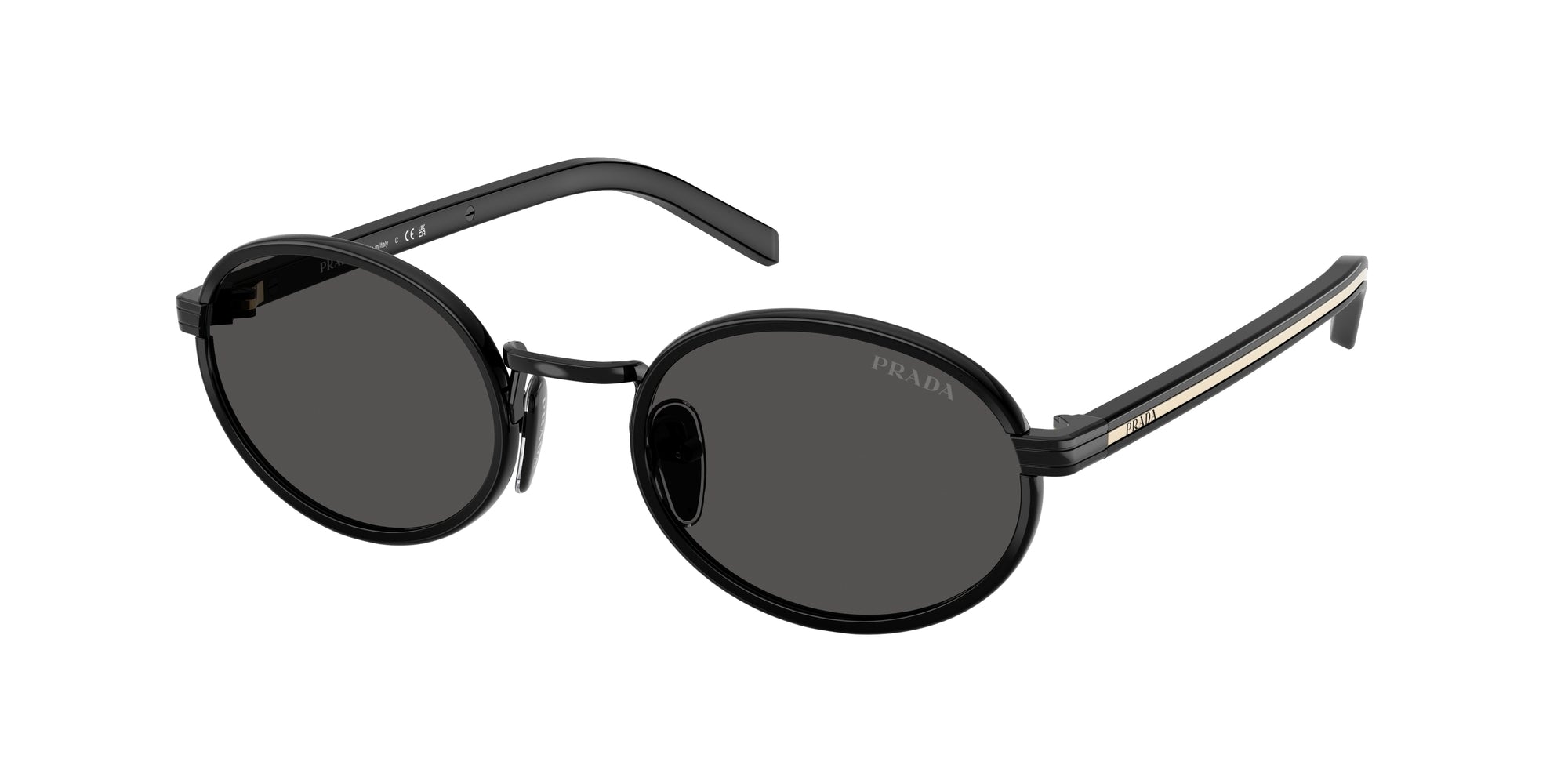Prada Donna Prada PR B56S AAV08Z Occhiali da sole Acciaio Nero Grigio Rotonda Normale