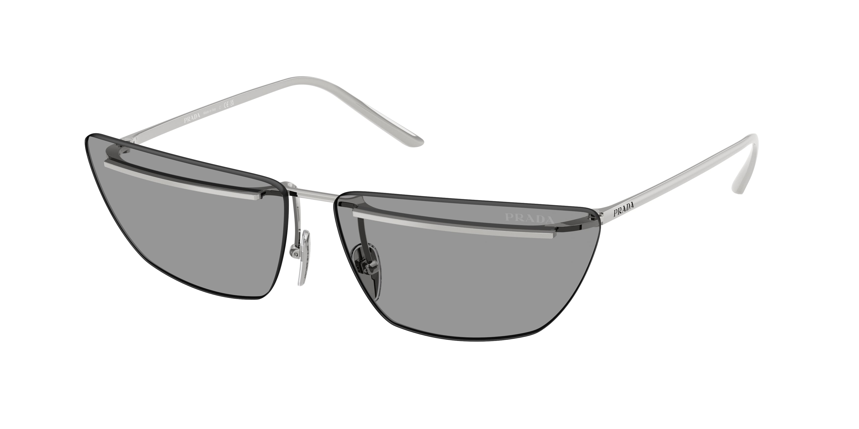 Prada Donna Prada PR C52S 1BC50Q Occhiali da sole Metallo Argento Grigio Farfalla Normale Prada Donna Prada PR C52S 1BC50Q Occhiali da sole Metallo Argento Grigio Farfalla Normale