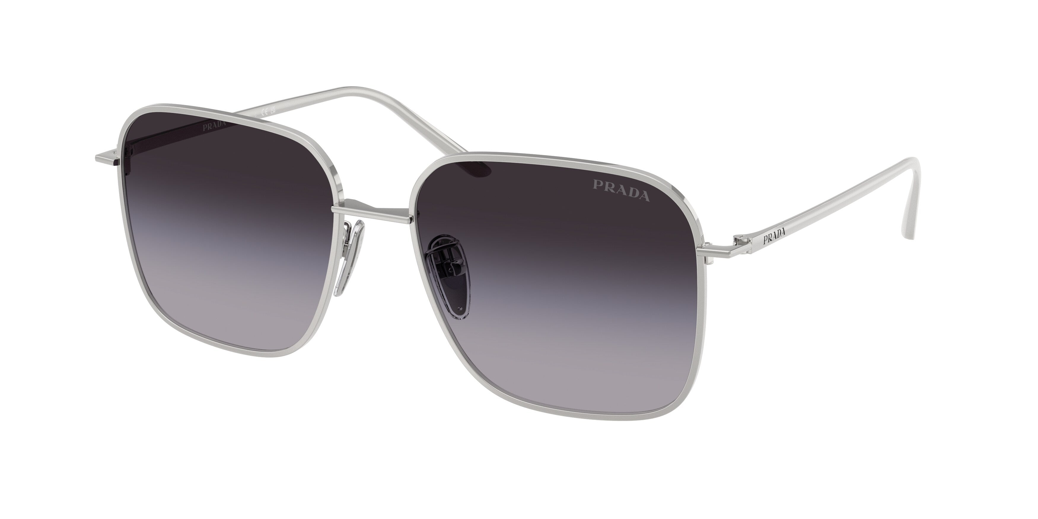 Prada Donna Prada PR C54SD 1BC90A Occhiali da sole Metallo Argento Grigio Squadrata Normale Sfumato Prada Donna Prada PR C54SD 1BC90A Occhiali da sole Metallo Argento Grigio Squadrata Normale Sfumato
