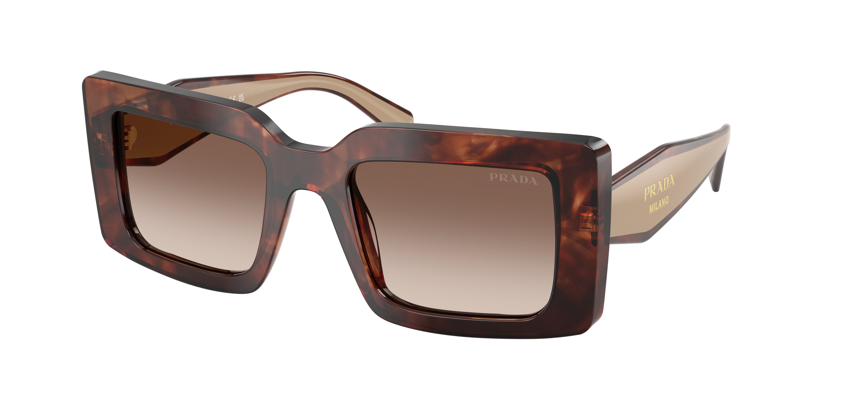 Prada Donna Prada PR D01S 00K10S Occhiali da sole Acetato Tartaruga Marrone Squadrata Normale Sfumato