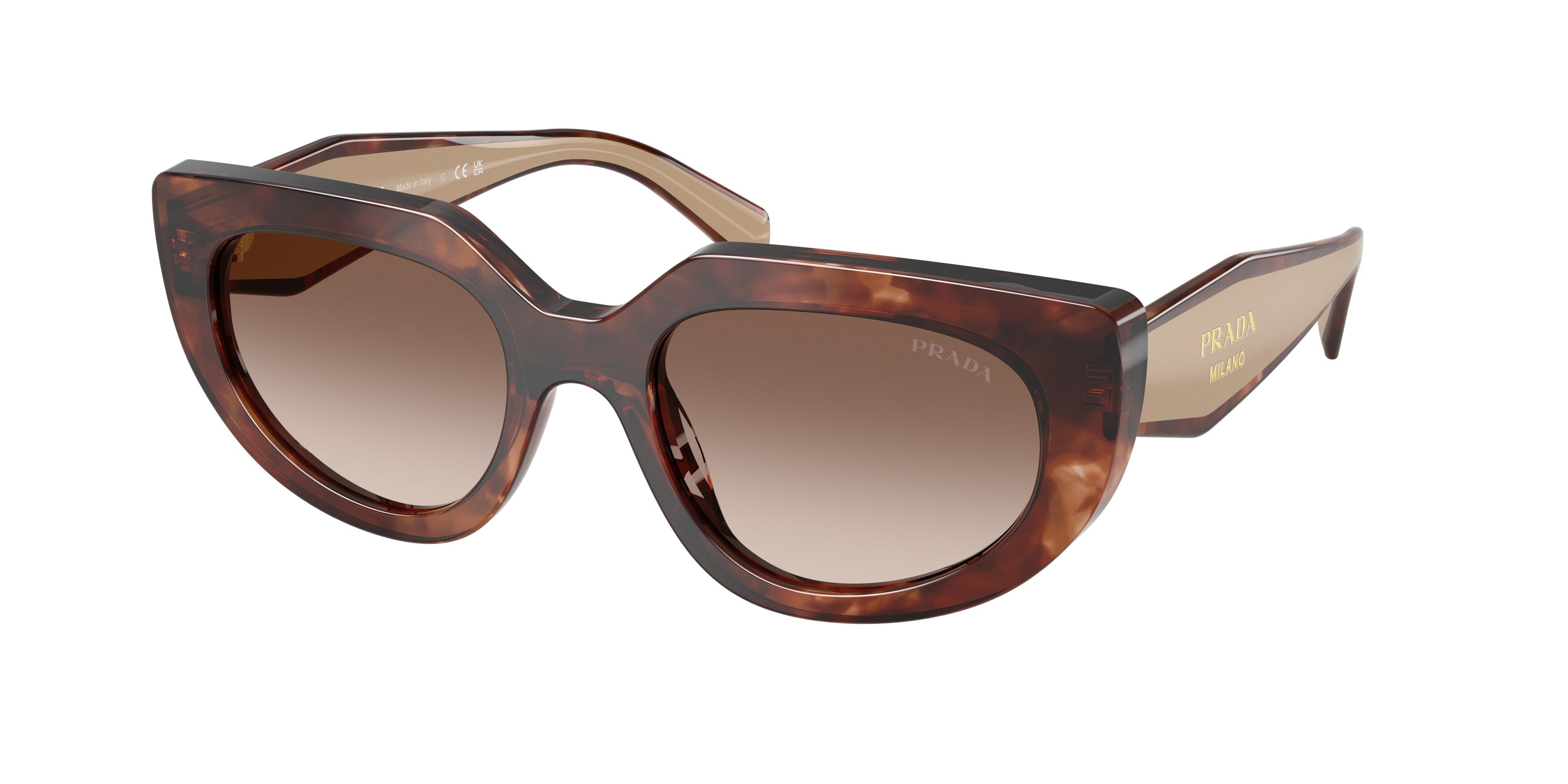 Prada Donna Prada PR D02S 00K10S Occhiali da sole Acetato Tartaruga Marrone Rotonda Normale Sfumato