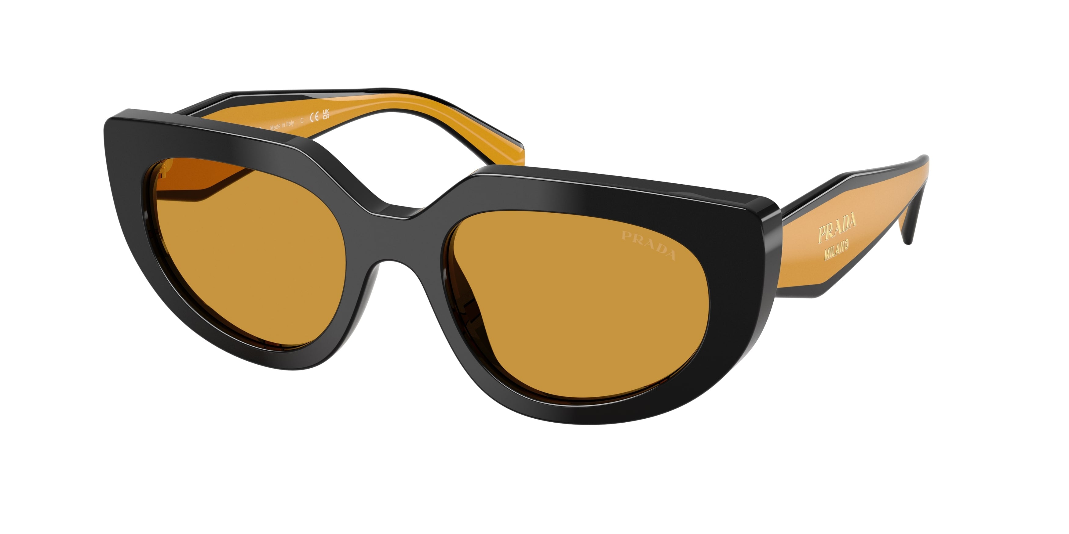 Prada Donna Prada PR D02S 02K50P Occhiali da sole Acetato Nero Ocra Rotonda Normale Prada Donna Prada PR D02S 02K50P Occhiali da sole Acetato Nero Ocra Rotonda Normale