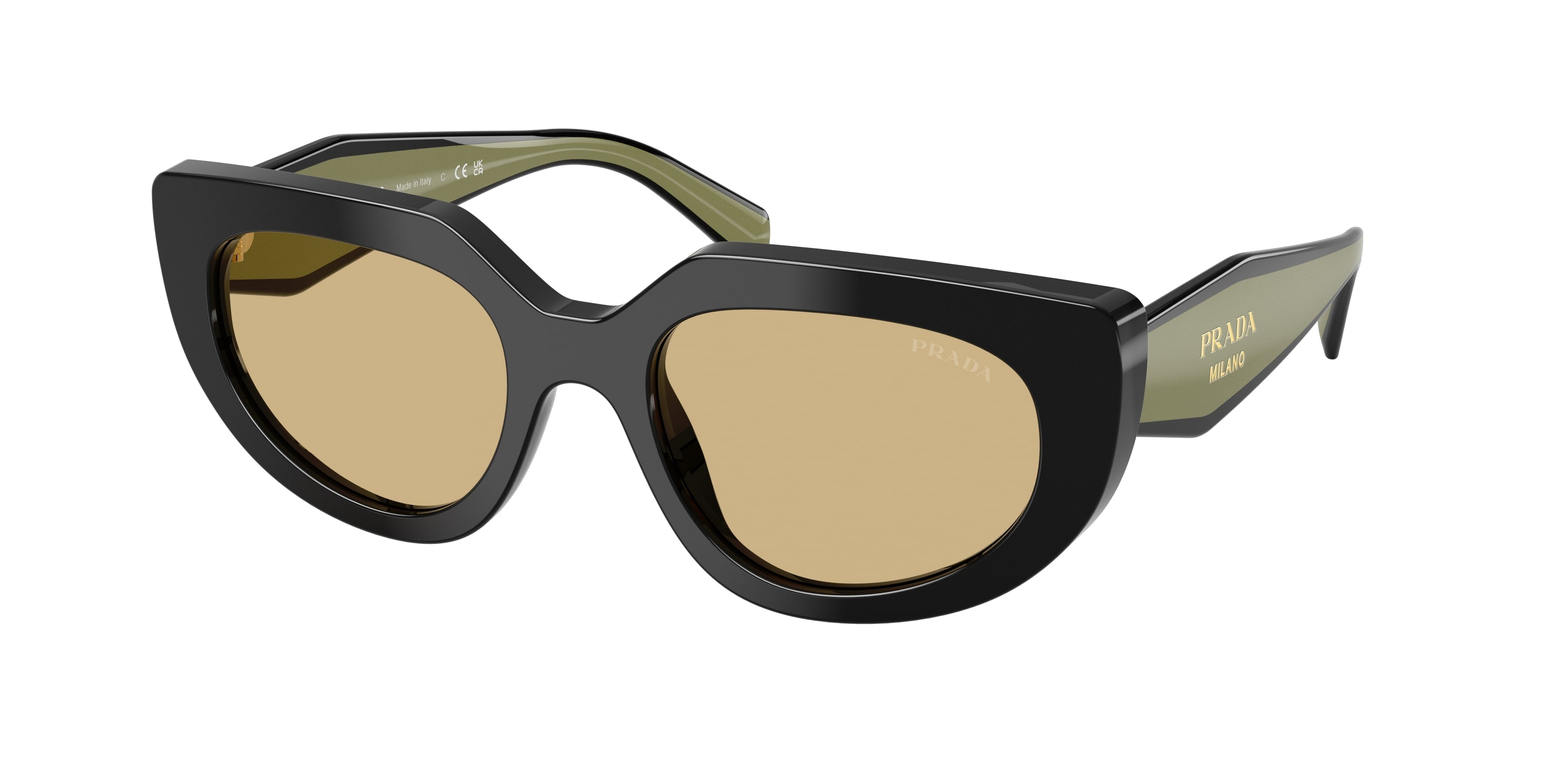 Prada Donna Prada PR D02S 03K10R Occhiali da sole Acetato Nero Giallo Rotonda Normale