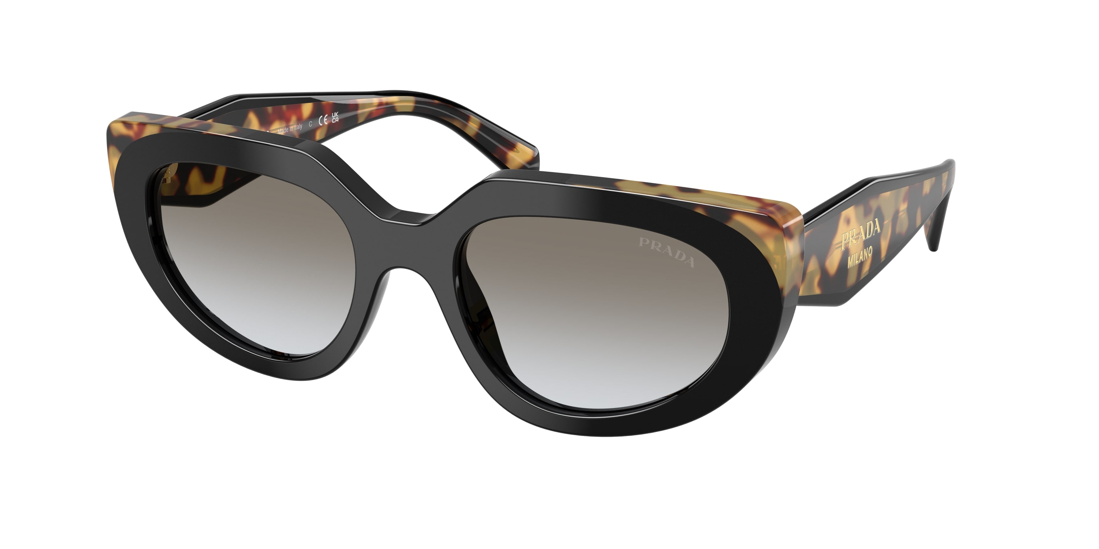 Prada Donna Prada PR D02S 0CD80L Occhiali da sole Acetato Nero Grigio Rotonda Normale Sfumato