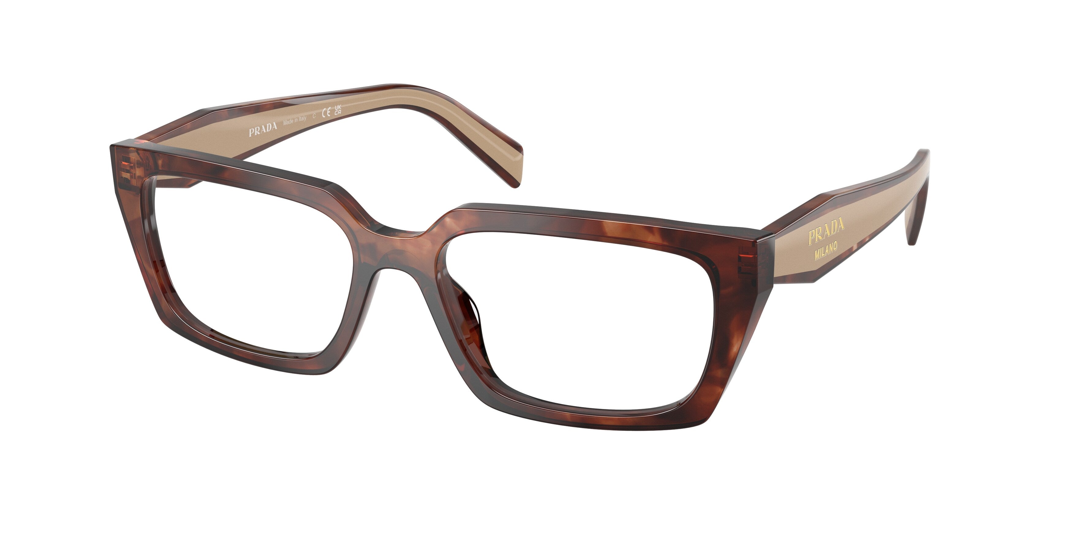 Prada Donna Prada PR D05V 00K1O1 Montature da vista Acetato Marrone Trasparente Squadrata Normale Prada Donna Prada PR D05V 00K1O1 Montature da vista Acetato Marrone Trasparente Squadrata Normale