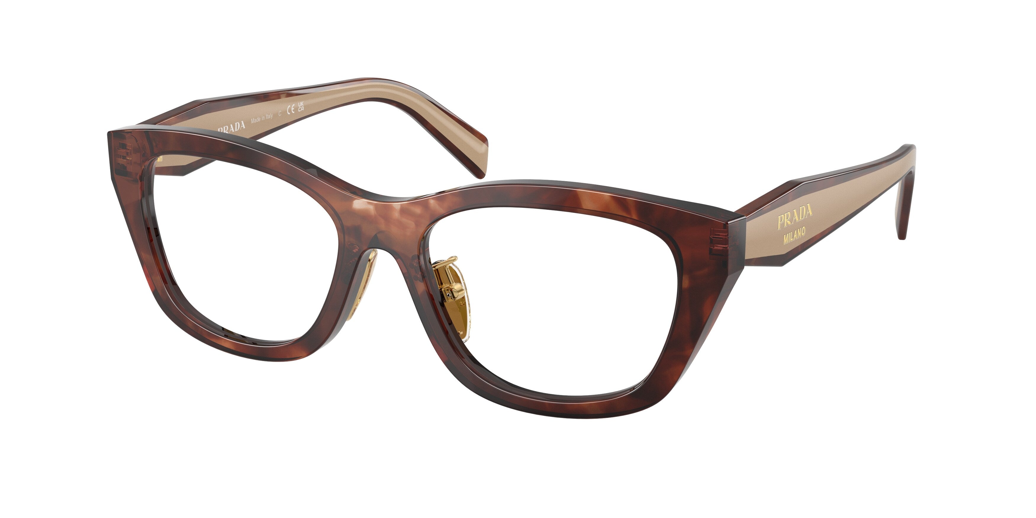 Prada Donna Prada PR D11VD 00K1O1 Montature da vista Acetato Marrone Trasparente Geometrica Normale Prada Donna Prada PR D11VD 00K1O1 Montature da vista Acetato Marrone Trasparente Geometrica Normale