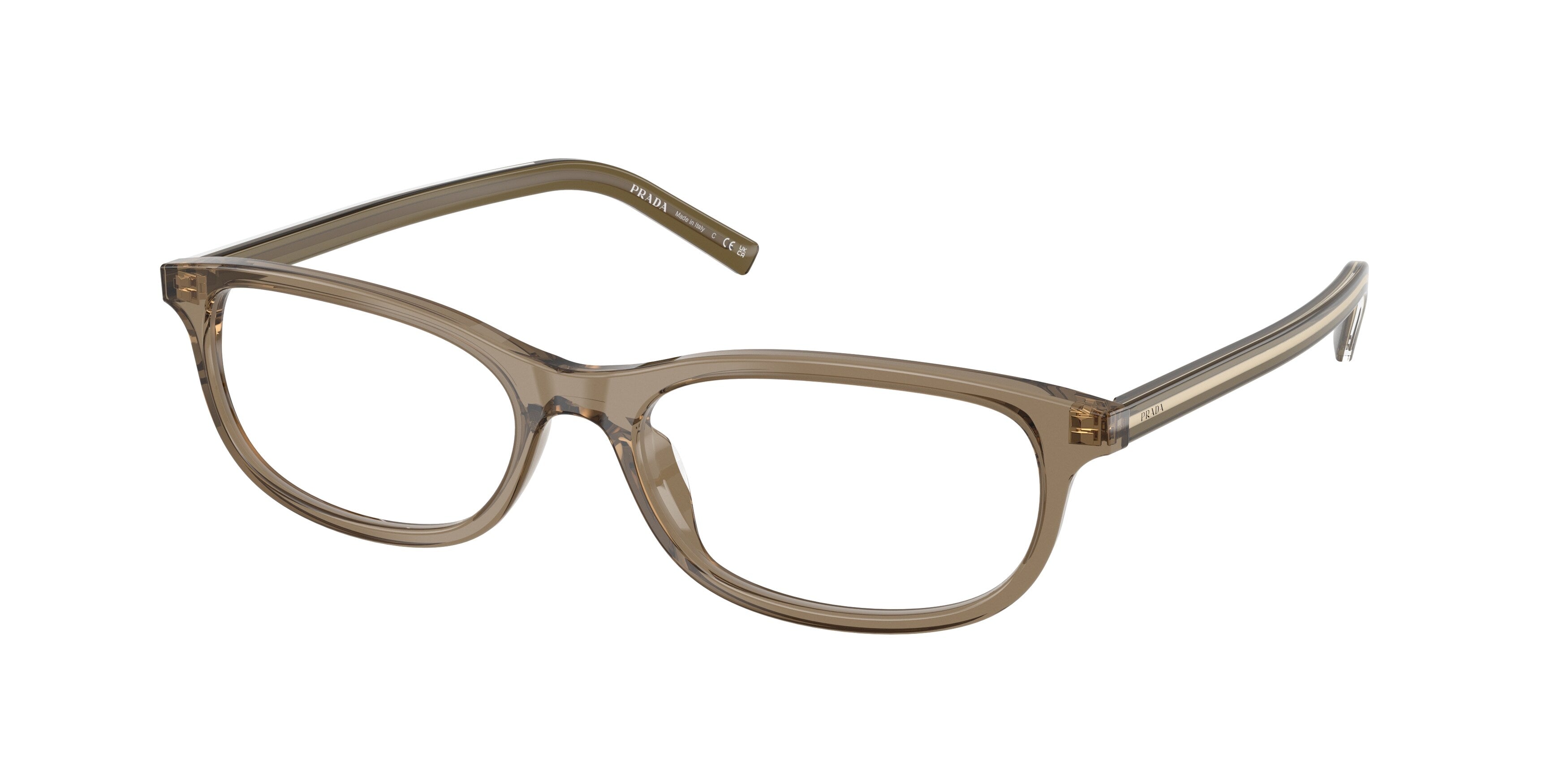 Prada Donna Prada PR D15VU 18T1O1 Montature da vista Acetato Marrone Trasparente Geometrica Normale Prada Donna Prada PR D15VU 18T1O1 Montature da vista Acetato Marrone Trasparente Geometrica Normale
