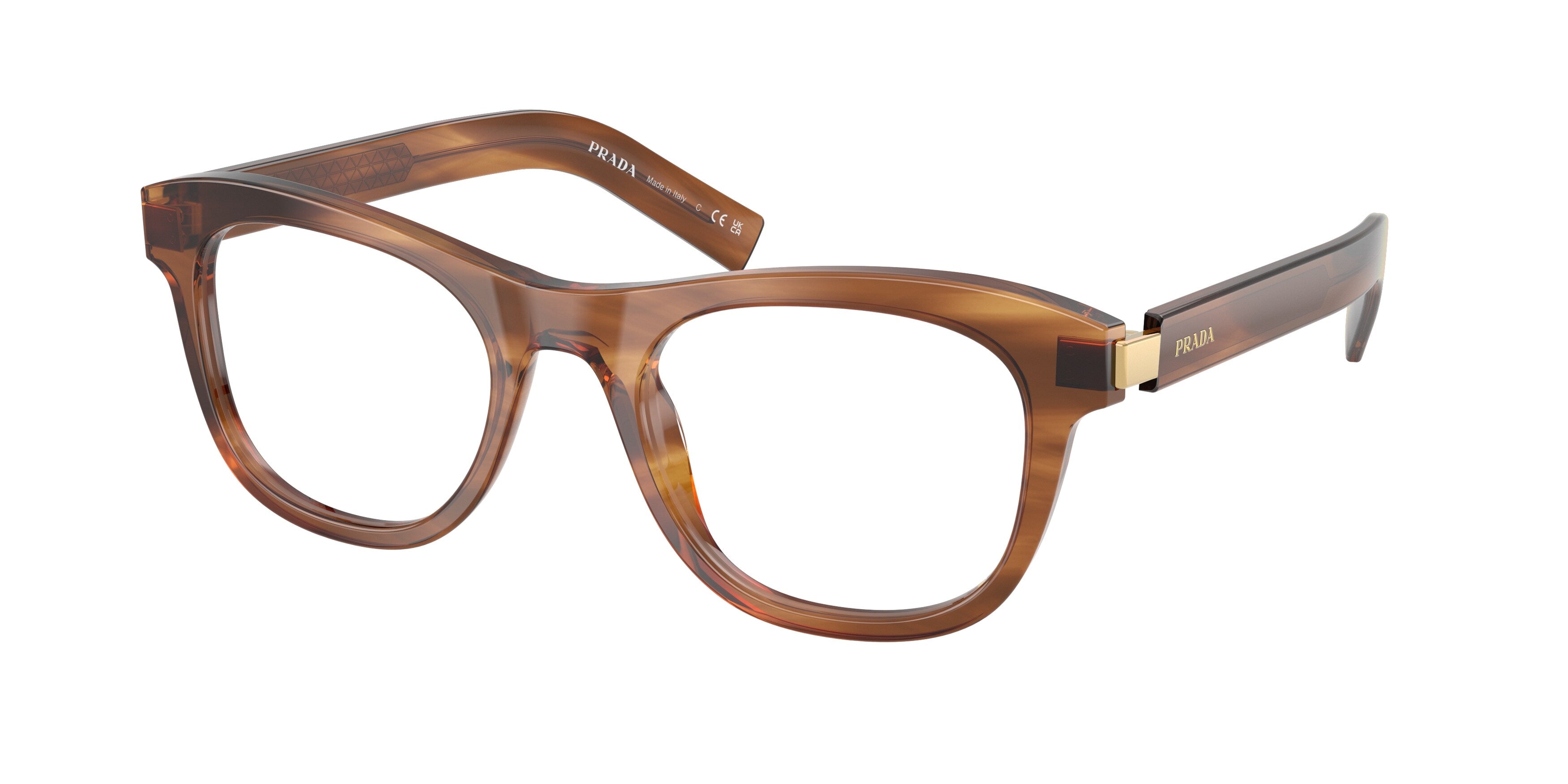 Prada Donna Prada PR D17V 25O1O1 Montature da vista Acetato Marrone Trasparente Cat Eye Normale Prada Donna Prada PR D17V 25O1O1 Montature da vista Acetato Marrone Trasparente Cat Eye Normale