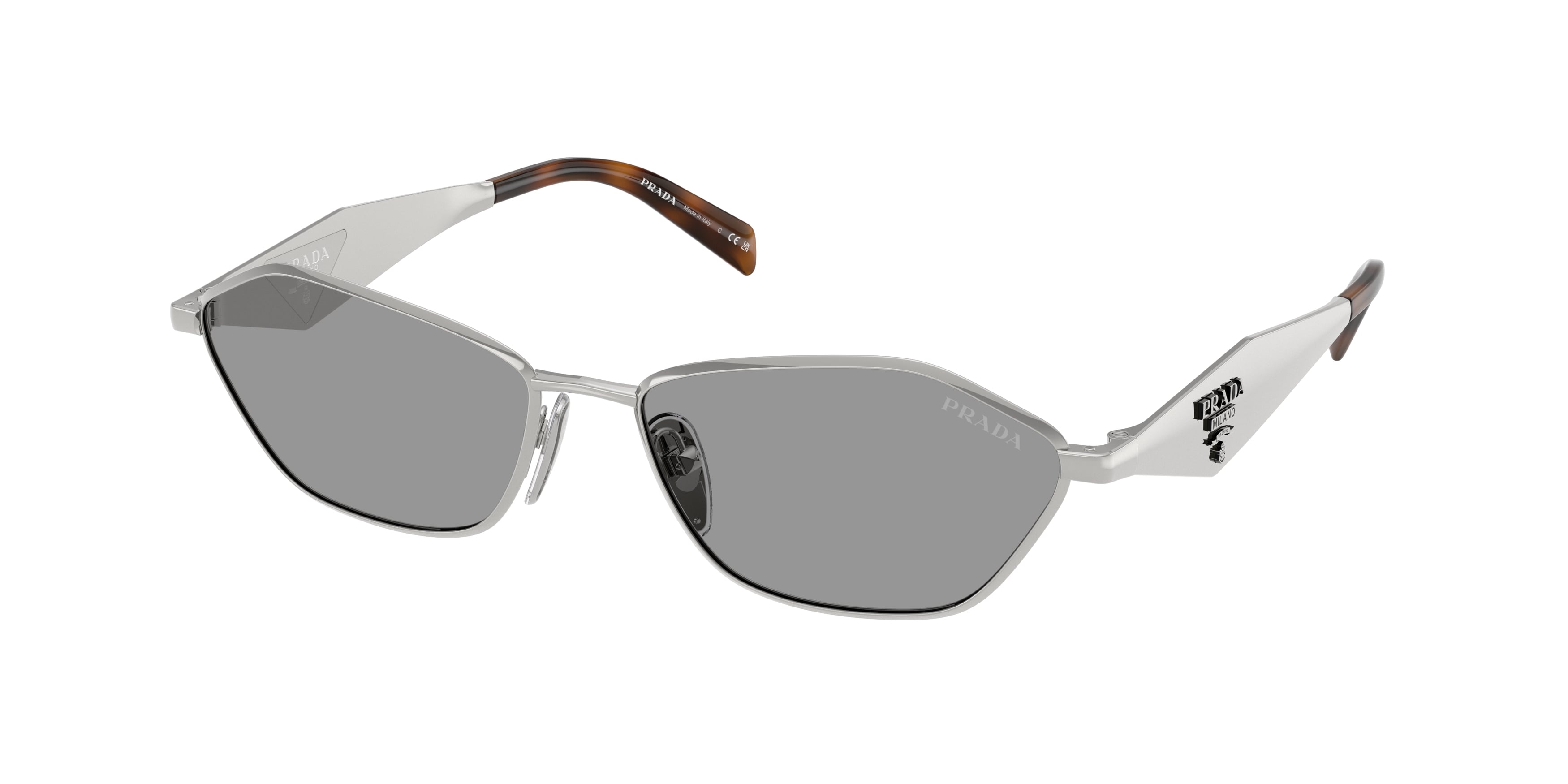 Prada Donna Prada PR D50S 1BC50Q Occhiali da sole Metallo Argento Grigio Geometrica Normale Prada Donna Prada PR D50S 1BC50Q Occhiali da sole Metallo Argento Grigio Geometrica Normale